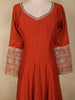 Rust Red Floral Embroidered Design  Raw Silk Gown with Dupatta