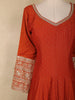 Rust Red Floral Embroidered Design  Raw Silk Gown with Dupatta