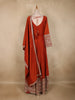Rust Red Floral Embroidered Design  Raw Silk Gown with Dupatta