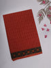 Rust Red Floral Motif Printed Karishma Cotton Saree with Contrast Black Floral Border