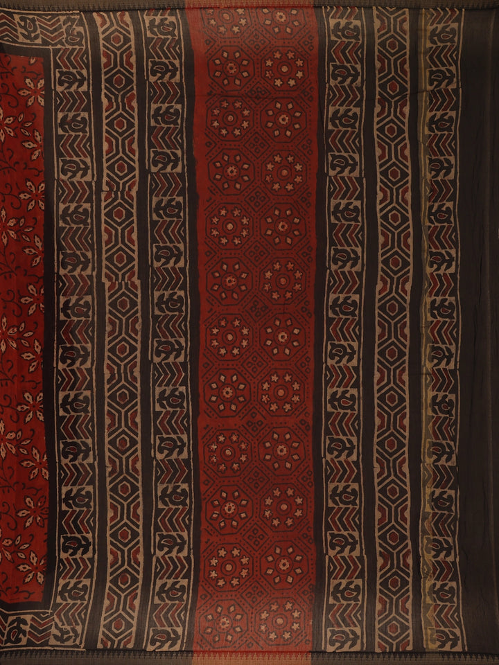 Rust Red Floral Printed Cotton Saree - Diadem