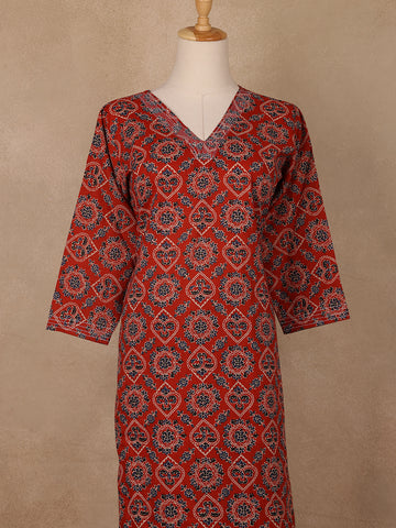 Rust Red Geometric Printed Cotton Salwar Suit - Diadem