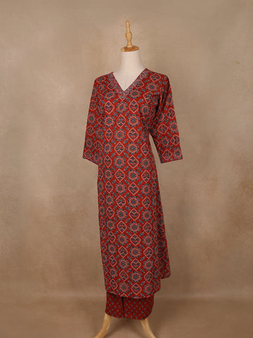 Rust Red Geometric Printed Cotton Salwar Suit - Diadem