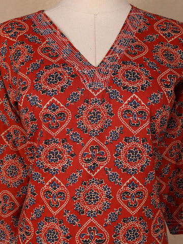 Rust Red Geometric Printed Cotton Salwar Suit - Diadem
