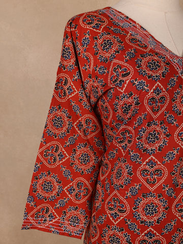 Rust Red Geometric Printed Cotton Salwar Suit - Diadem