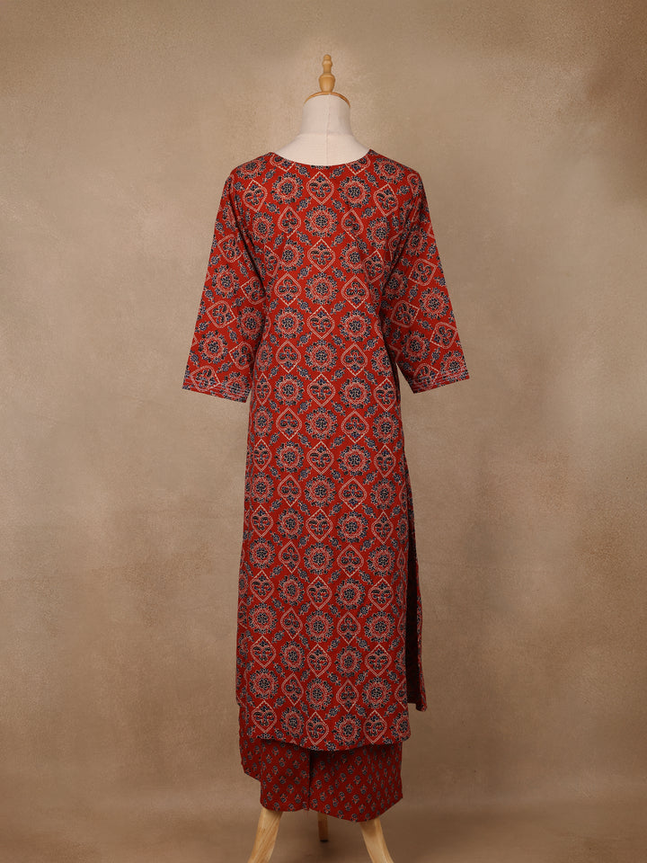Rust Red Geometric Printed Cotton Salwar Suit - Diadem