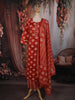 Rust Red Geometric Printed Design Cotton Straight Cut Salwar Suit with Dupatta