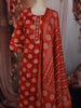 Rust Red Geometric Printed Design Cotton Straight Cut Salwar Suit with Dupatta