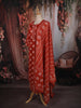 Rust Red Geometric Printed Design Cotton Straight Cut Salwar Suit with Dupatta