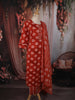Rust Red Geometric Printed Design Cotton Straight Cut Salwar Suit with Dupatta