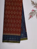 Rust Red Ikat Printed Karishma Cotton Saree with Contrast Navy Blue Border