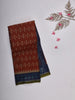 Rust Red Ikat Printed Karishma Cotton Saree with Contrast Navy Blue Border
