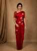 Rust Red Motif Design Semi Banarasi Silk Saree
