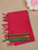 Rust Red Solid Design Semi Silk Cotton Saree with Contrast Border
