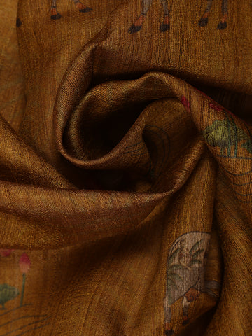 Rust Yellow Floral Design Tussar Silk Saree - Diadem