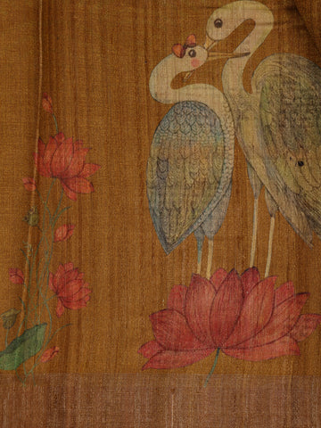 Rust Yellow Floral Design Tussar Silk Saree - Diadem