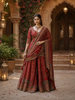 Rust Maroon Traditional Motif Sequins and Beads Embroidered Design Chiffon Palazzo Suit with Matching Dupatta