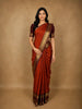 Rust Orange Butta Woven Design Pure Kanchipuram Silk Saree with Contrast Peacock Zari Border
