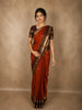 Rust Orange Butta Zari Woven Design Pure Kanchipuram Silk Saree with Contrast Striped Border