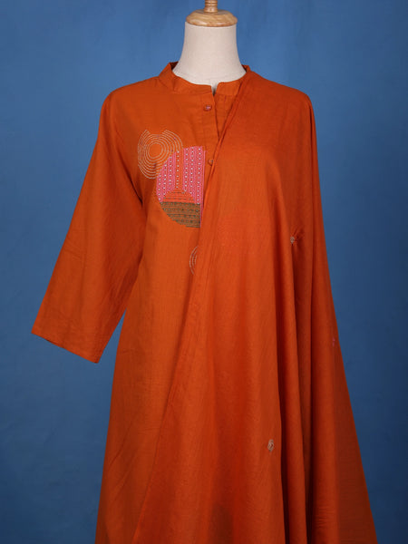Rust Orange Embroidered Design Cotton Salwar Suit - Diadem