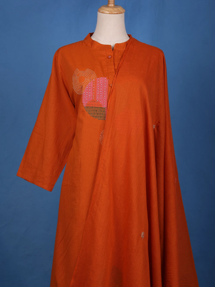 Rust Orange Embroidered Design Cotton Salwar Suit - Diadem
