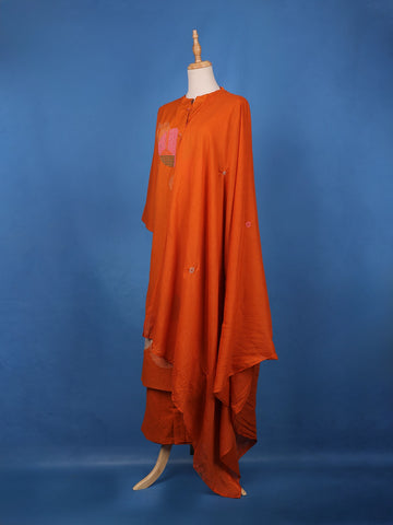 Rust Orange Embroidered Design Cotton Salwar Suit - Diadem
