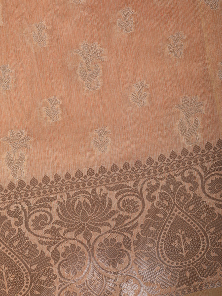 Rust Orange Floral Design Woven Tissue Silk Saree - Diadem