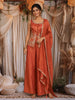 Rust Orange Floral Embroidered Design Tissue Organza Peplum Palazzo Suit with Dupatta