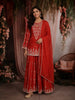 Rust Orange Floral Thread Embroidered Design Raw Silk Palazzo Suit