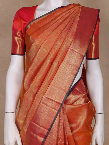 Rust Orange Floral Woven Motifs Pure Kanchipuram Silk Saree - Diadem
