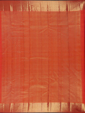 Rust Orange Floral Woven Motifs Pure Kanchipuram Silk Saree - Diadem