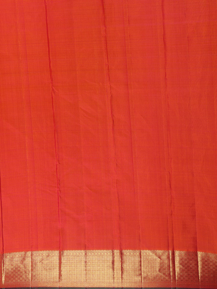 Rust Orange Floral Woven Motifs Pure Kanchipuram Silk Saree - Diadem