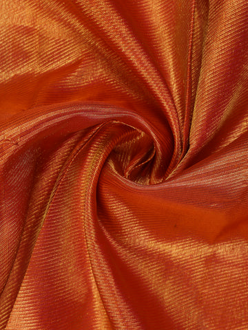 Rust Orange Floral Woven Motifs Pure Kanchipuram Silk Saree - Diadem