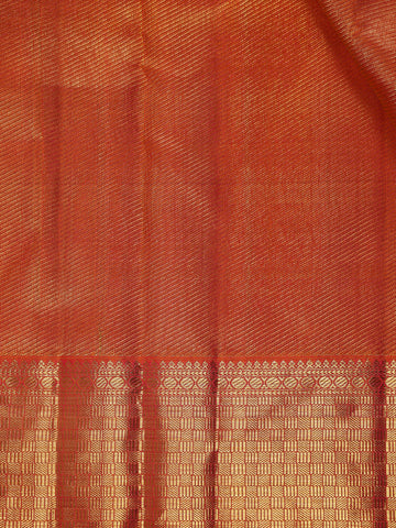 Rust Orange Floral Woven Motifs Pure Kanchipuram Silk Saree - Diadem