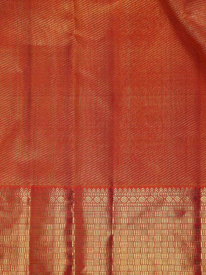 Rust Orange Floral Woven Motifs Pure Kanchipuram Silk Saree - Diadem