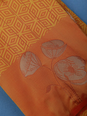 Rust Orange Geometric Woven Pattern with Floral Design Soft Silk Saree - Diadem