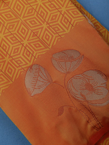 Rust Orange Geometric Woven Pattern with Floral Design Soft Silk Saree - Diadem