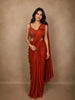 Rust Orange Solid Design Satin Ready To Wear Saree with Designer Blouse
