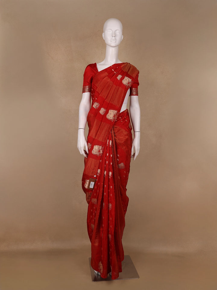 Rust Red Cow And Calf Motif Embroidered Georgette Saree - Diadem