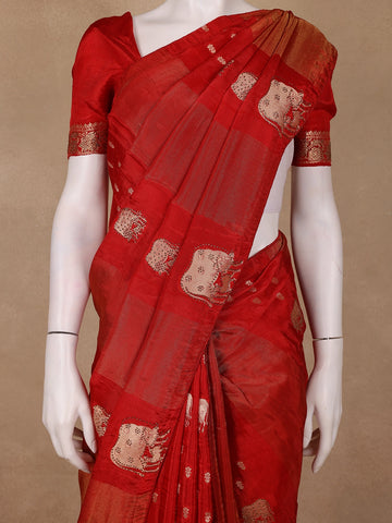 Rust Red Cow And Calf Motif Embroidered Georgette Saree - Diadem