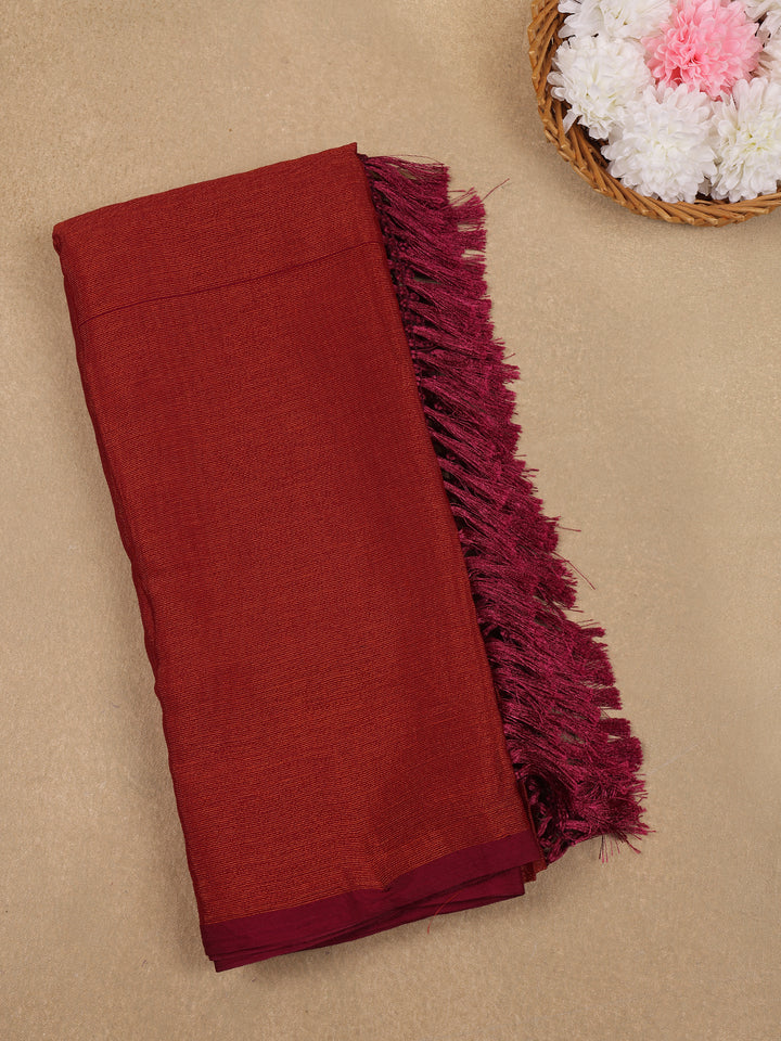 Rust Red Solid Silk Fancy Saree with Beaded Work Blouse - Diadem