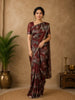 Rustic Maroon Floral Printed Tussar Silk Saree