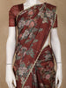 Rustic Maroon Floral Printed Tussar Silk Saree - Diadem