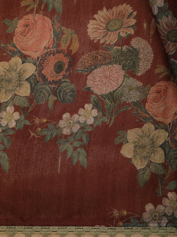 Rustic Maroon Floral Printed Tussar Silk Saree - Diadem