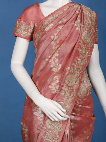 Rustic Rose Floral Zari Sequin Embellishment Organza Saree - Diadem