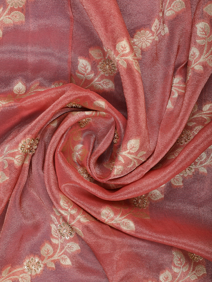 Rustic Rose Floral Zari Sequin Embellishment Organza Saree - Diadem