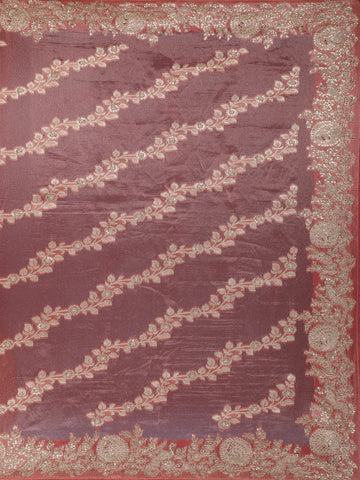 Rustic Rose Floral Zari Sequin Embellishment Organza Saree - Diadem