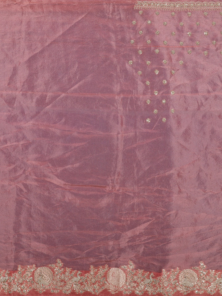 Rustic Rose Floral Zari Sequin Embellishment Organza Saree - Diadem