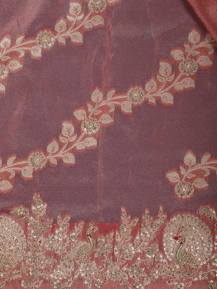 Rustic Rose Floral Zari Sequin Embellishment Organza Saree - Diadem