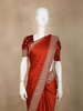 Rust orange Solid Design Satin Saree with Embellished Lace Border